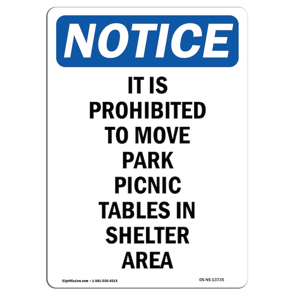 Safety Sign, OSHA Notice, 5" Height, It Is Prohibited To Move Park Sign, Portrait, 10PK